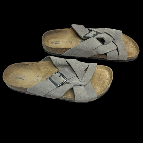 Birkenstock Lugano Suede Strappy Taupe Sandals  Womens 10 (41) Soft Footbed - Picture 4 of 7